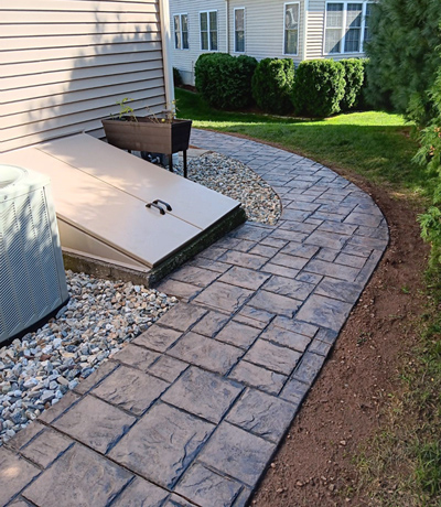 Finished stamped concrete walkway, MA, CT