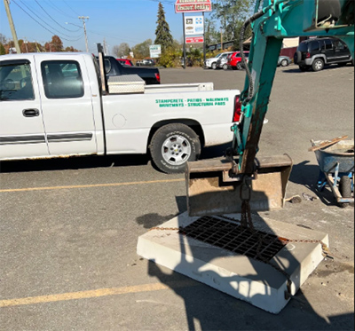 Installation of concrete catch basin, MA, CT
